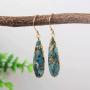 ZENGORI 1 Pair Long Teardrop Natural Turquoise with Line Fish Hook Drop Dangle Earrings