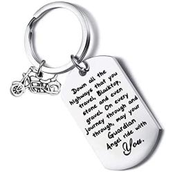 FUSTMW Biker Keychain Motorcycle Gift Ride Safe Keychain May Your Guardian Angel Ride with You New Driver Gift for Biker