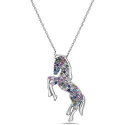 925 Sterling Silver Rainbow Unicorn Pendant Necklace- Fine Sterling Silver Jewelry- 17'' Cable Chain