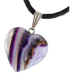 Steampunkers USA Big Heart Collection - 20mm Classic Purple Agate White Clear Stripe - 20-22 inch Black Cord – Crystal Gemstone Carved Necklace Charm Handmade