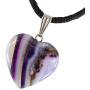 Steampunkers USA Big Heart Collection - 20mm Classic Purple Agate White Clear Stripe - 20-22 inch Black Cord – Crystal Gemstone Carved Necklace Charm Handmade