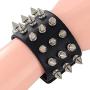 2Pcs Punk Leather Spike Studded Bracelet Set Rivet Biker Strap Leather Cuff Wrap Bangle Bracelet Wide Snap Button Bracelets for Unisex