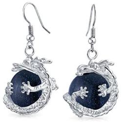 Fashion Rainbow Gemstones Crystal Opalite Translucent Round Ball Dangle Orb Asian Dragon Earrings For Women For Teen