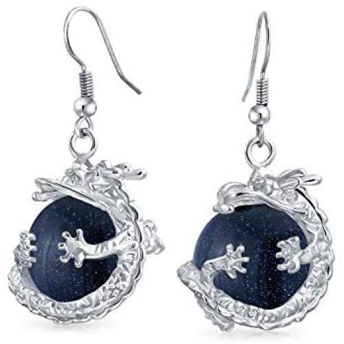 Fashion Rainbow Gemstones Crystal Opalite Translucent Round Ball Dangle Orb Asian Dragon Earrings For Women For Teen