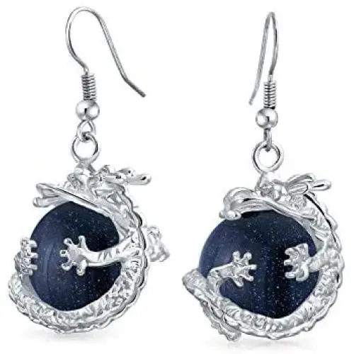 Fashion Rainbow Gemstones Crystal Opalite Translucent Round Ball Dangle Orb Asian Dragon Earrings For Women For Teen