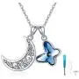AOBOCO Urn Necklace for Ashes Sterling Silver Crescent Moon Pendant Cremation Memorial Keepsake Pendant with Blue Heart Crystal AOBOCO Urn Necklace for Ashes Sterling Silver Crescent Moon Pendant Cremation Memorial Keepsake Pendant with Blue Heart Crystal