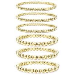 HAIAISO 14K Gold Plated Bead Ball Bracelet for women, Stackable Adjustable Elastic Beaded Bracelet for Women Girls Jewelry Gift