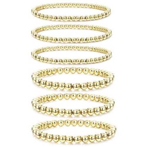 HAIAISO 14K Gold Plated Bead Ball Bracelet for women, Stackable Adjustable Elastic Beaded Bracelet for Women Girls Jewelry Gift