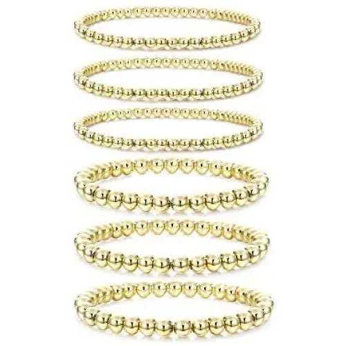 HAIAISO 14K Gold Plated Bead Ball Bracelet for women, Stackable Adjustable Elastic Beaded Bracelet for Women Girls Jewelry Gift