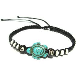 Exotic & Trendy Jewelry, Books and More Turtle Hemp Bracelet-Black Bracelet with Turtle in Turquoise Color-Hawaiian Sea Turtle Bracelet-Hemp Bracelet