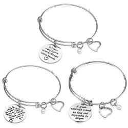 Teacher Appreciation Gift Idea - 3PCS Stainless Steel Expendable Inspirational Bangle Bracelet Set, Best Teacher Jewelry, Thank You Gifts for Women, Christmas Birthday (3PCS)
