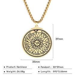VASSAGO Gold Talisman Key of Solomon Seal Pendant Necklace Hermetic Enochian Kabbalah Pagan Wiccan Jewelry Amulet Necklaces Chain for Men and Women