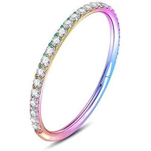 Gnznzko 16G Hypoallergenic Nose Rings Stainless Steel Hinged Seamless Septum Hoop Nose Ring Cartilage Daith Tragus Clicker Retainer Body Piercing Jewelry Clear CZ