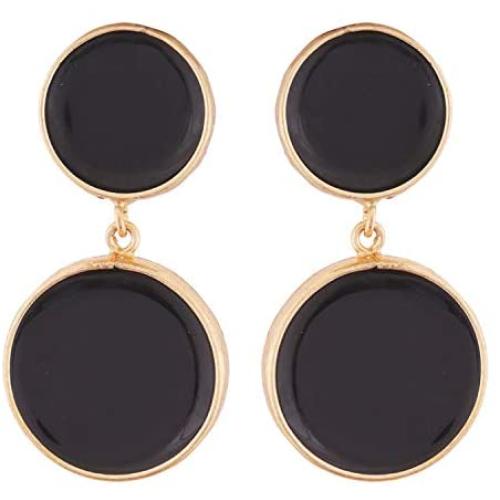 Dangle Statement Earrings - 2.3'', Round Shape Copper Alloy Gold Plated Black Enamelled Dangle Earrings for Women from House of ARIJA India - Party Jewelry, Fashion Accessories Earrings - Ideal Gift