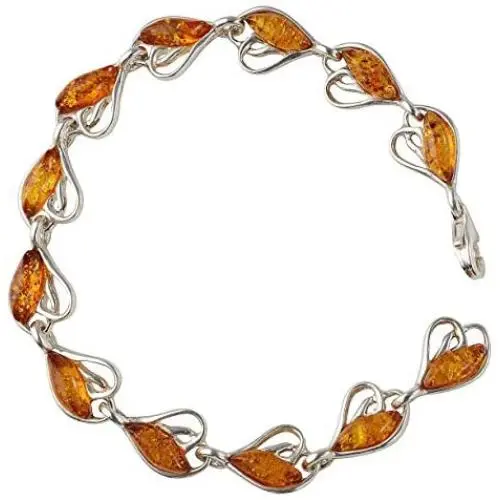 HolidayGiftShops Sterling Silver Honey Baltic Amber Hearts Bracelet HolidayGiftShops Sterling Silver Honey Baltic Amber Hearts Bracelet