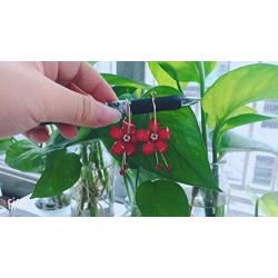 Eiffy Romantic Crystal Acrylic Rose Flower Earrings Five Leaves Exaggerated Round Hoop Long Tassel Earring for Women Jewelry (Red)