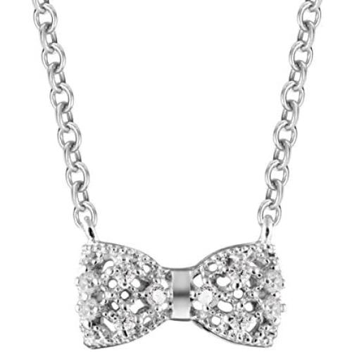 Carleen 925 Sterling Silver Cubic Zirconia CZ Simulated Diamond Small Cute Bow Tie Earrings Bangle Bracelet Pendant Necklace Jewelry for Women Girls Teens