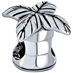 Tropical Honeymoon Vacation Beach Palm Tree Charm Bead For Women For Teen Oxidized .925 Sterling Silver Fits European Bracelet