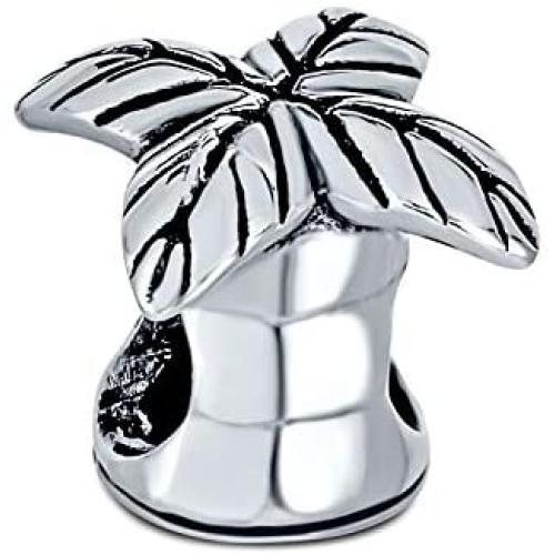 Tropical Honeymoon Vacation Beach Palm Tree Charm Bead For Women For Teen Oxidized .925 Sterling Silver Fits European Bracelet
