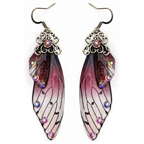 tmtonmoon Unique Big Monarch Colorful Butterfly Wing Gold Drop Dangle Earrings Crystal Wing Earring Fashion Insect Jewelry For Women Girls Teens Gifts