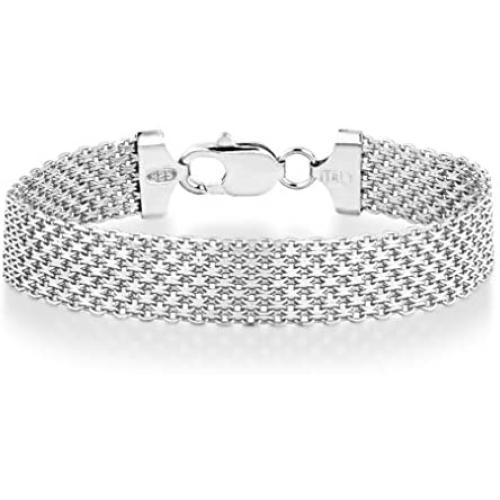 Miabella Solid 925 Sterling Silver Italian 12mm Mesh Link Chain Bracelet for Women Men, 6.5, 7, 7.5, 8, 8.5 Inch Made in Italy