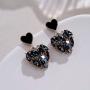 ZHUPI Crystal Trendy Stud Earrings Jewelry Heart Earrings Black Rhinestone Drop Dangle Long Earrings, Fashion Jewelry for Women Girls