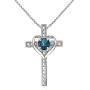 Sterling Silver London Blue Topaz Cross Heart Pendant Necklace for Girls, Teens or Women