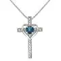 Sterling Silver London Blue Topaz Cross Heart Pendant Necklace for Girls, Teens or Women
