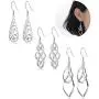 XCOIN 3 Pairs Celtic Knot Dangle Earrings for Women Silver Twist Wave Filigree Teardrop Fashion Earring Jewelry