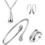 BOHG Jewelry Womens 925 Sterling Silver Plated Teardrop Bracelet Ring Earrings Pendant Necklace 4pcs Set