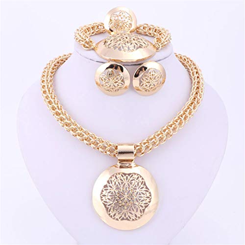 Fashion African Jewelry Set Round Pendant Gold Color Dubai Big Necklace Earrings Wedding Sets Gift For Women