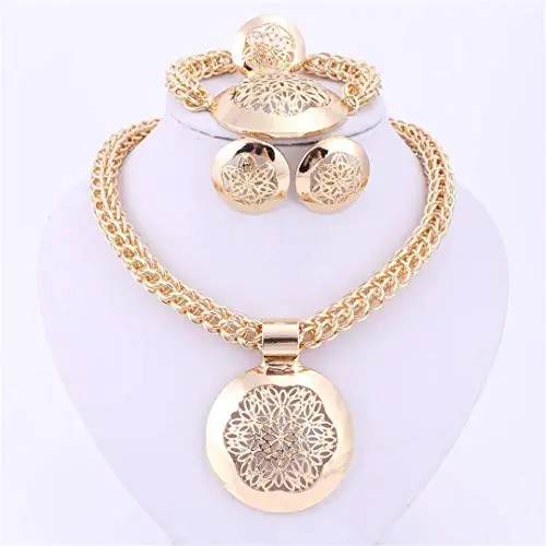 Fashion African Jewelry Set Round Pendant Gold Color Dubai Big Necklace Earrings Wedding Sets Gift For Women Fashion African Jewelry Set Round Pendant Gold Color Dubai Big Necklace Earrings Wedding Sets Gift For Women