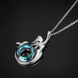 Mermaid Necklace S925 Sterling Silver Crystal Little Mermaid Pendant Necklace Mermaid Jewelry Gifts for Women Girls Mom