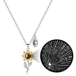 IEFSHINY I Love You Necklace 100 Languages with Initial, You are My Sunshine Sunflower Necklace Jewelry Mothers Valentines Day Gifts for Women Girls Friend Daughter Mom