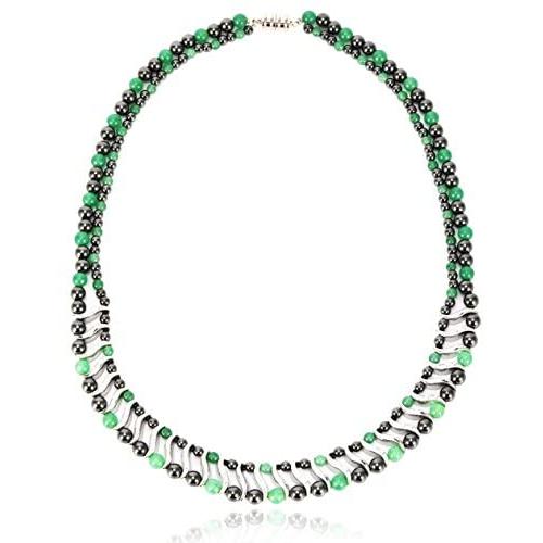 Elegant Womens Hematite Magnetic Therapy Necklace with Healing Stones Pain Relief for Neck Arthritis Migraine Headaches Shoulders and Back (Regular, Green Aventurine)