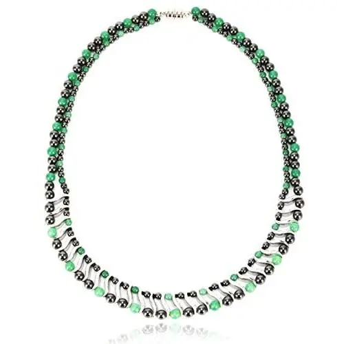 Elegant Womens Hematite Magnetic Therapy Necklace with Healing Stones Pain Relief for Neck Arthritis Migraine Headaches Shoulders and Back (Regular, Green Aventurine)