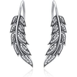 GDDX Sterling Silver Ear Climber Crawler Vintage Feather Wings CZ Long Ear Crawler Earrings