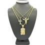 Shiny Jewelers USA Men Gold Iced Out Jesus, Praying Hands, Ankh, Cross, Angel Hip Hop Pendant Chain Necklace Set