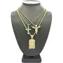 Shiny Jewelers USA Men Gold Iced Out Jesus, Praying Hands, Ankh, Cross, Angel Hip Hop Pendant Chain Necklace Set