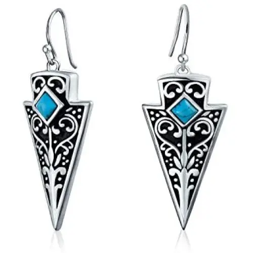 Blue Bead Arrowhead Dangle Earrings For Women For Teen Oxidized 925 Sterling Silver Blue Bead Arrowhead Dangle Earrings For Women For Teen Oxidized 925 Sterling Silver