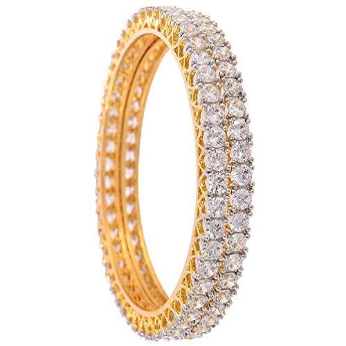 Ratnavali Jewels CZ Zirconia Gold Tone Red Green Blue Bollywood Wedding Indian Bangles Jewelry Women
