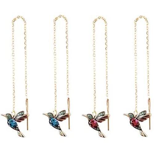 Raintoad 2 Pairs Hummingbird Zirconia Drop Earrings Women Girls Dainty Elegant Line Chain Drop Earrings Small Birds Dangle Earrings Stud Post Earrings