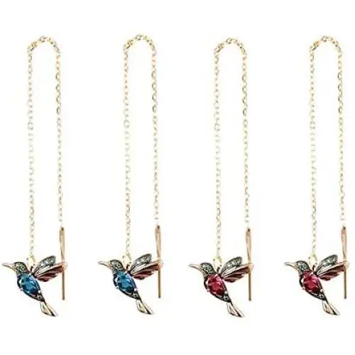 Raintoad 2 Pairs Hummingbird Zirconia Drop Earrings Women Girls Dainty Elegant Line Chain Drop Earrings Small Birds Dangle Earrings Stud Post Earrings