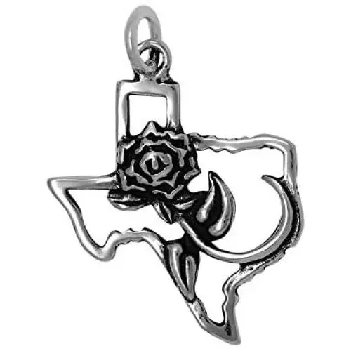 Raposa Elegance Sterling Silver Rose of Texas Map Charm Necklace - Optional Sterling Silver Chain Raposa Elegance Sterling Silver Rose of Texas Map Charm Necklace - Optional Sterling Silver Chain