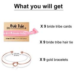 Bridesmaid bracelets-Ikooo 5 pcs Love Knot Open Bangle With Bride Tribe Hair tie for Best Friend, BFF of the Bride wedding Gift