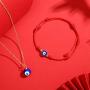 Hicarer 4 Pieces Evil Eye Necklace with Evil Eye Bracelet Set Evil Eye Necklace Chain Turkish Blue Eyes Amulet Pendant Necklace Amulet Lucky Bracelets with Card for Women Men