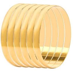 Solid Engaved African Bangle Bracelet for Women 18k Gold Plated Copper Open Bangle Bracelets Jewelry,6 Pcs/Pack 2.6''