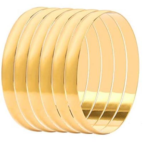 Solid Engaved African Bangle Bracelet for Women 18k Gold Plated Copper Open Bangle Bracelets Jewelry,6 Pcs/Pack 2.6''