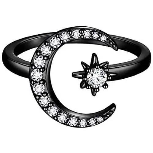 beautlace Star and Moon Adjustable Rings 18K Gold/Silver/Black Gun Plated Crescent Moon Stars Open Ring Jewelry for Women KR0032 beautlace Star and Moon Adjustable Rings 18K Gold/Silver/Black Gun Plated Crescent Moon Stars Open Ring Jewelry for Women KR0032