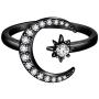 beautlace Star and Moon Adjustable Rings 18K Gold/Silver/Black Gun Plated Crescent Moon Stars Open Ring Jewelry for Women KR0032